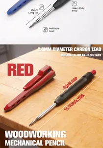 Holzbearbeitungs-Druckbleistift mit 45mm langer Spitze und 2.8mm Mine für tiefe Löcher.