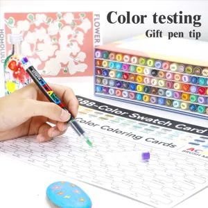 Acrylic marker pen set with 288 colors swatch card, soft brush tip for DIY art drawing.