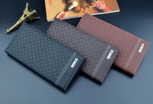 Men's long wallet PU leather checkered pattern business card holder fashion casual purse.