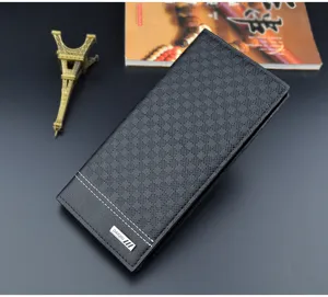 Men long wallet fashion checkered pattern business purse black PU leather card holder