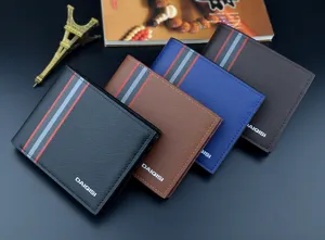 Men short wallet cross grain business pu leather card holder multi-slot coin purse stylish design