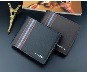 Men's short wallet cross pattern business card holder stylish thin leather purse