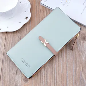 Women's Long Wallet PU Leather Zipper Coin Purse Minimalist Daily Card Holder Clutch Bag Metal Lock Buckle