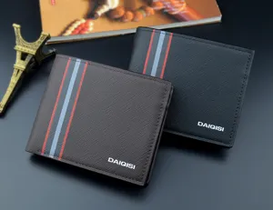 Men's short wallet fashion slim card holder cross pattern business PU leather purse
