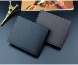 Men short bifold wallet crosshatch texture dark brown and black card holder detail view