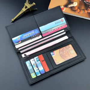 Men long wallet black leather multi card holder purse business clutch with zipper pocket