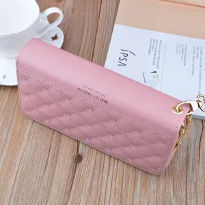 Damen gesteppte lange Geldbörse Doppelreißverschluss Clutch weiches Leder Portemonnaie