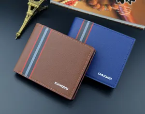 Men short wallet cross pattern card slots stylish business leather purse casual daily use.
