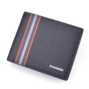 Men's short leather wallet with card slots, stylish bi-fold business coin purse and cardholder.