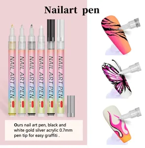 Detail view of 0.7mm acrylic nail art pens showing precise graffiti and painting demos.