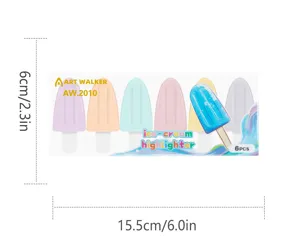 Mini ice cream highlighter set 6pcs cute aesthetic pastel markers for school office planners