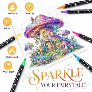 Juego de rotuladores brillantes de doble punta con papel para colorear y dibujar arte.