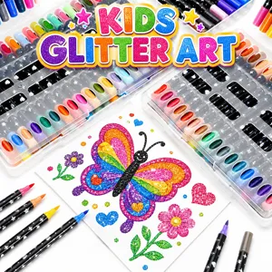 Set de marcadores con brillo de doble punta para niños con caja y arte de mariposa.