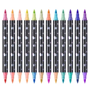 Set de 12 rotuladores con brillo de doble punta, diseño de estrellas holográficas, arte DIY.