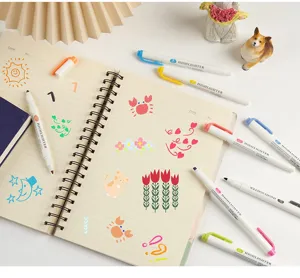 Set de rotuladores resaltadores de doble punta multicolor para diario de estudiantes y papelería