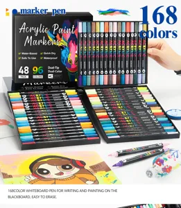 168 colors dual tip acrylic paint markers set for DIY painting, vibrant drawing art supplies.