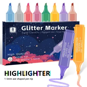 Glitter Markeerstift Set Shimmer Metallisch Fluorescerende Markers Voor Studenten Notities