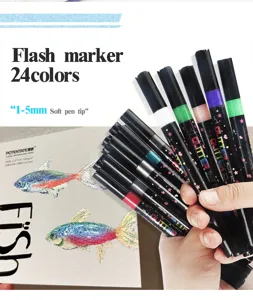 Doppelseitiger Glitzer-Marker-Set, 24 lebendige Farben mit 1-5mm weichen Spitzen zum Malen.