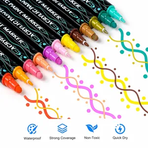 Dual-tip acrylic paint markers set, vibrant multicolored art pens for DIY rock ceramic graffiti.