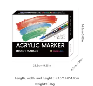 60 colors acrylic marker pens set, brush tip art paint markers for drawing, 23.5x14.8x4.8cm.