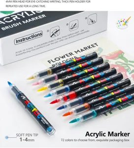 Acrylic brush marker set 1-4mm soft tip waterproof pens for art drawing and student graffiti.