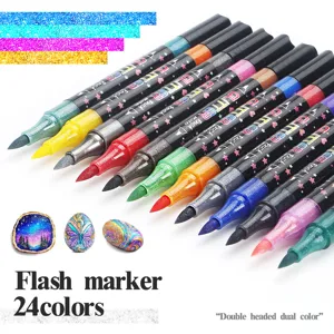 Doppelköpfiger Dual-Farben Glitzer Marker Stift Weiche Spitze Perlmutt Textmarker Für Schüler Zeichnen Graffiti Büro Schule