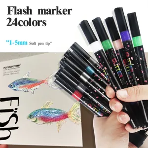24 Farben Glitzer Marker Set Doppelseitige Weiche Stiftspitze Metallic Stifte Malen