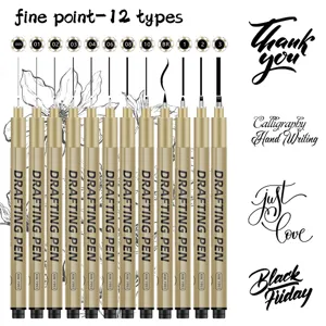 Professional Waterproof Fineliner Pen Set Fine Point Pigment Liner Black Ink Sketching Pens For Art Drawing Illustration