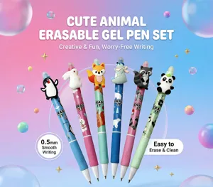 Joli ensemble de stylos gel effaçables animaux 0.5mm écriture fluide cadeau papeterie.