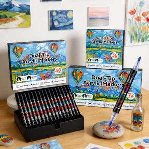 Bolígrafos Rotuladores Acrílicos de Doble Punta Set de Caja de Regalo Rotuladores de Arte Base de Agua Secado Rápido para Dibujo