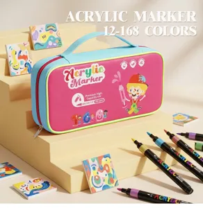 Acrylmarker Set mit Stofftasche, Pinselspitzen Stifte zum Zeichnen und Malen für Schüler.