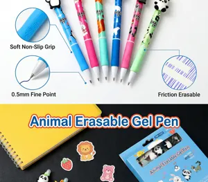 Joli ensemble de stylos gel effaçables pour animaux avec pointe fine de 0,5 mm et prise en main.