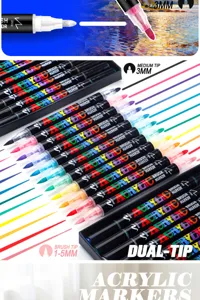 Set de rotuladores acrílicos de doble punta con colores vibrantes para pintura y dibujo.