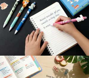 Joli ensemble de stylo gel effaçable d'animal pour étudiants, écriture fluide 0.5mm