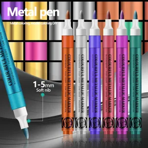 Metallic acrylic marker pens set with 1-5mm soft tip for model coloring and DIY crafts.