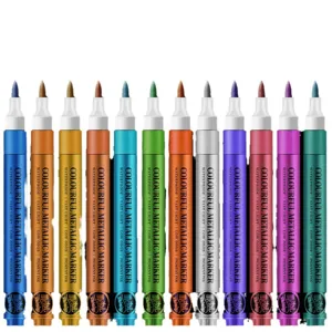12-pack metallic marker pens, acrylic paint pens for art drawing, rock painting and DIY crafts.