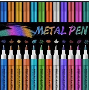 Bunte metallische Marker Stifte Set, wasserdichte Acrylmalstifte fuer DIY Kunsthandwerk.