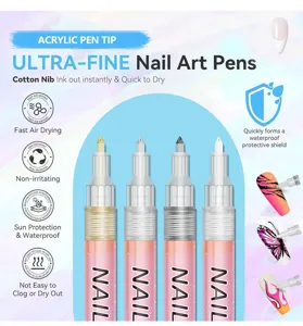 Ultra-fine acrylic nail art pens set, quick-drying waterproof paint pens for nail design.
