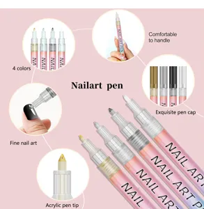 Nail art acrylic paint pens set for professional manicure design and fine line drawing 4 colors