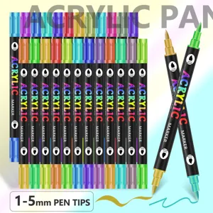 Set de marcadores acrílicos de doble punta, colores vibrantes para pintura y dibujo.