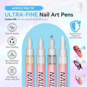 Ultra-fine acrylic nail art pens set, quick-drying waterproof graffiti pens for DIY nail design.