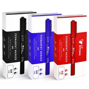 Set van 12 stuks permanente markers dubbele punt sneldrogend waterdicht zwart blauw rood
