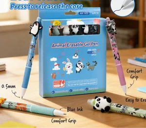 Lot de 6 Stylos Gel Effaçables Animaux Mignons 0.5mm Encre Bleue Papeterie Scolaire Bureau