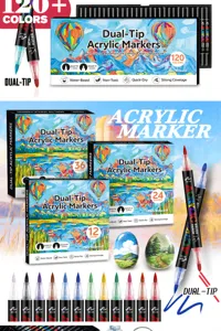 Set de rotuladores acrílicos de doble punta con 120 colores vivos para pintar y dibujar.