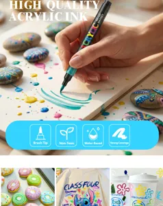 Acrylmarker Stifte Set mit Pinselspitze für DIY Steinbemalung, Stoff und Papierkunst.