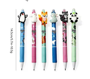 Lot de stylos gel effaçables mignons avec animaux de dessin animé, écriture fluide 0.5mm.