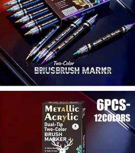 Detailansicht der doppelseitigen metallischen Acrylmarker mit glänzenden und lebendigen Farben.