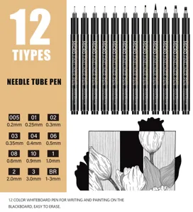 12pcs black micro fineliner pens set, waterproof pigment ink art drawing pens for sketching.