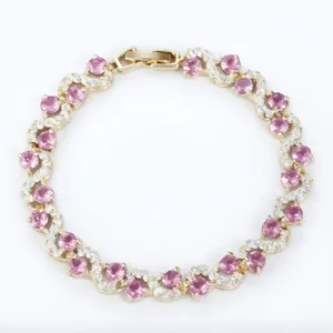 Elegant pink crystal and white zircon cross link bracelet for women fashion jewelry detail view