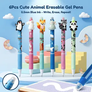 Joli Ensemble de Stylos Gel Effaçables pour Animaux Stylos d'Écriture Effaçables par Friction Rétractables Design de Dessin Animé Papeterie Scolaire